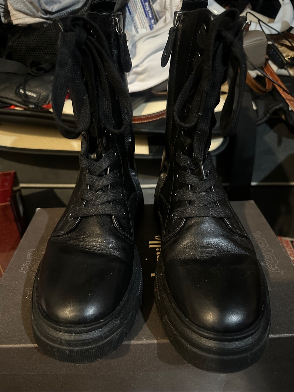 Black Lace-Up Combat Boots - Men's